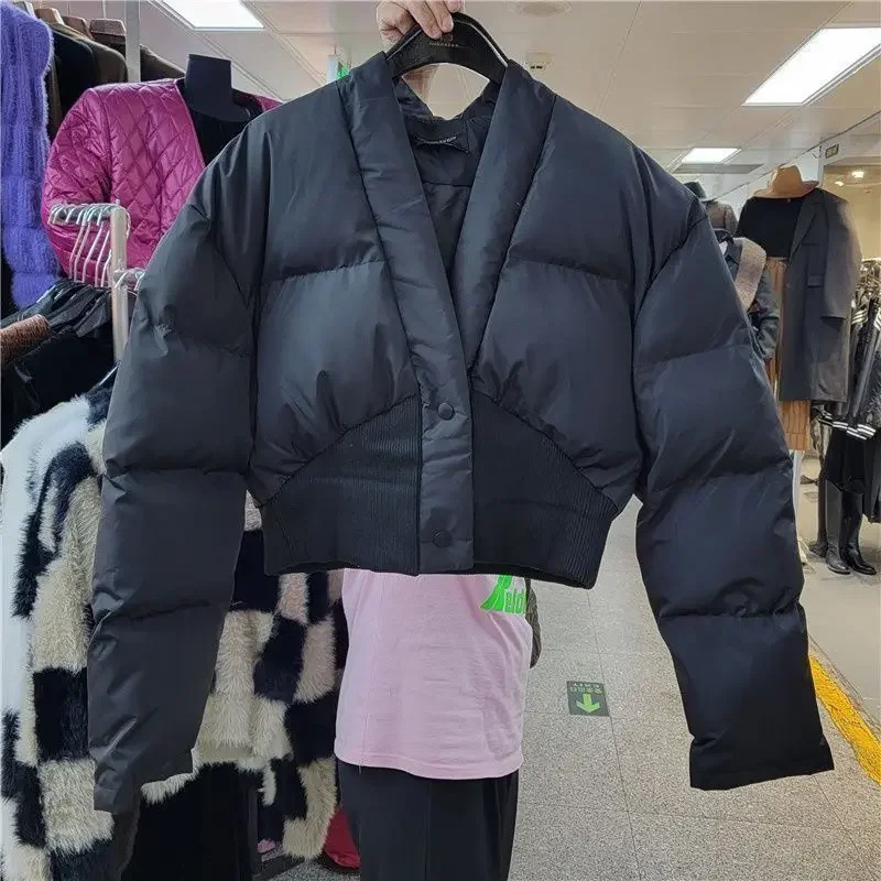 

Women's Loose Casual Waist Short Parkas Female Clothing Shpmishal 2025 Autumn New Fashionable Versatile Design V-neck Jacket