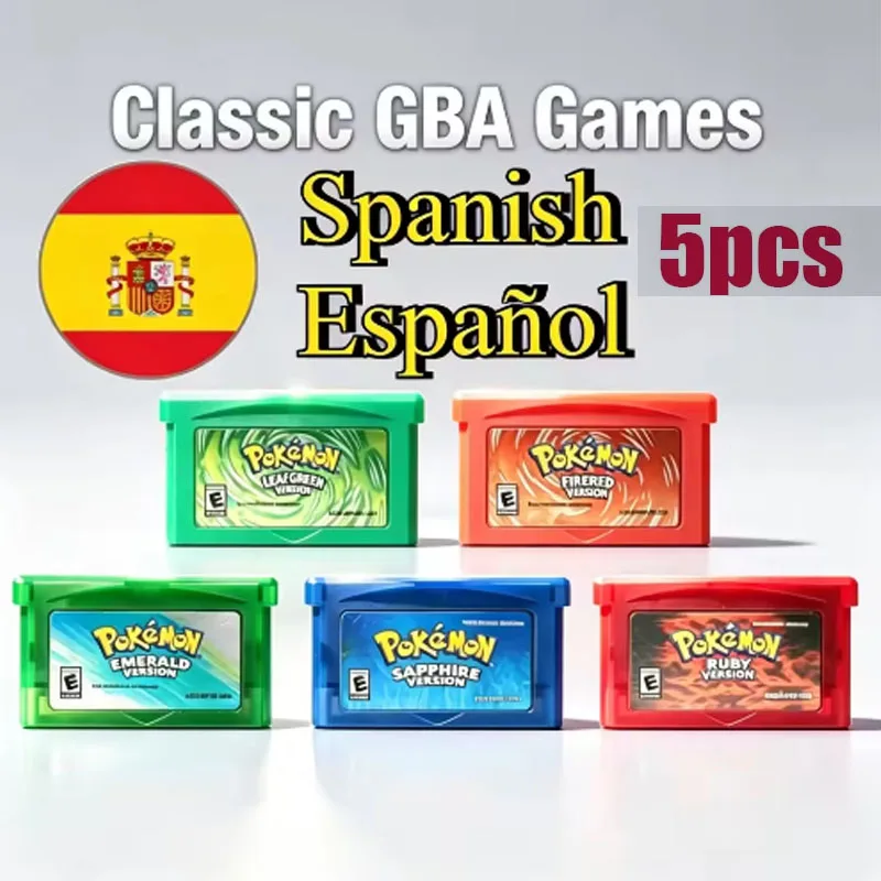 HOT España GBA Game pokémon Series 32 Bit Video Game Cartridge Console Card pokémon Emerald FireRed Ruby LeafGreen Sapphire ESP