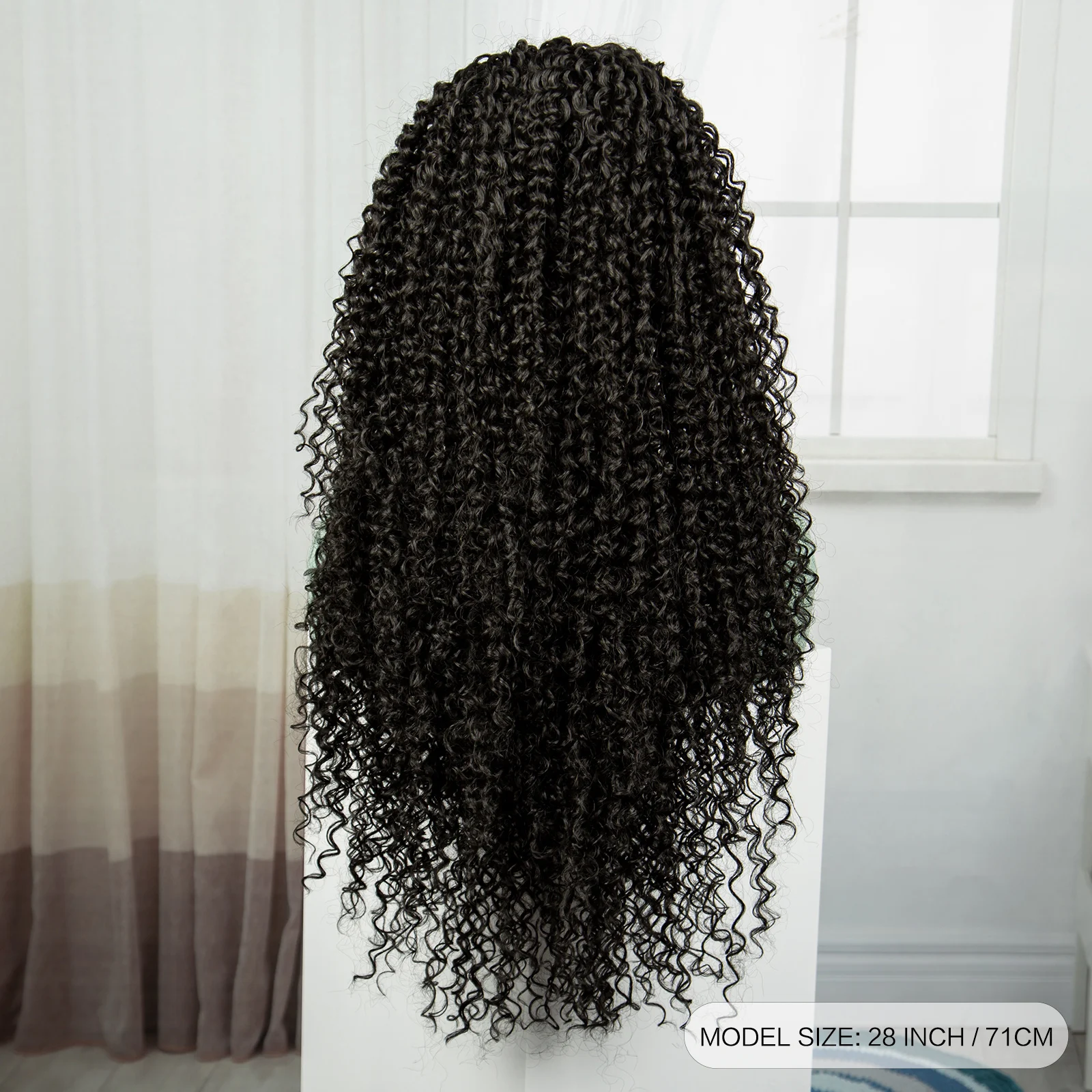 Perucas trançadas sintéticas do laço para a mulher preta, encaracolado sem nós, tranças da caixa com cabelo do bebê, cor natural, 28"