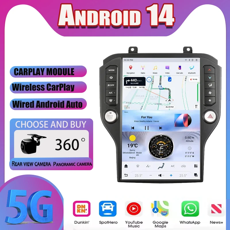 

14.5" Android14 Car GPS Navi Radio Carplay For Ford Mustang 2015-2023 Multimedia Touch Screen Player Stereo Screen DSP Head Unit