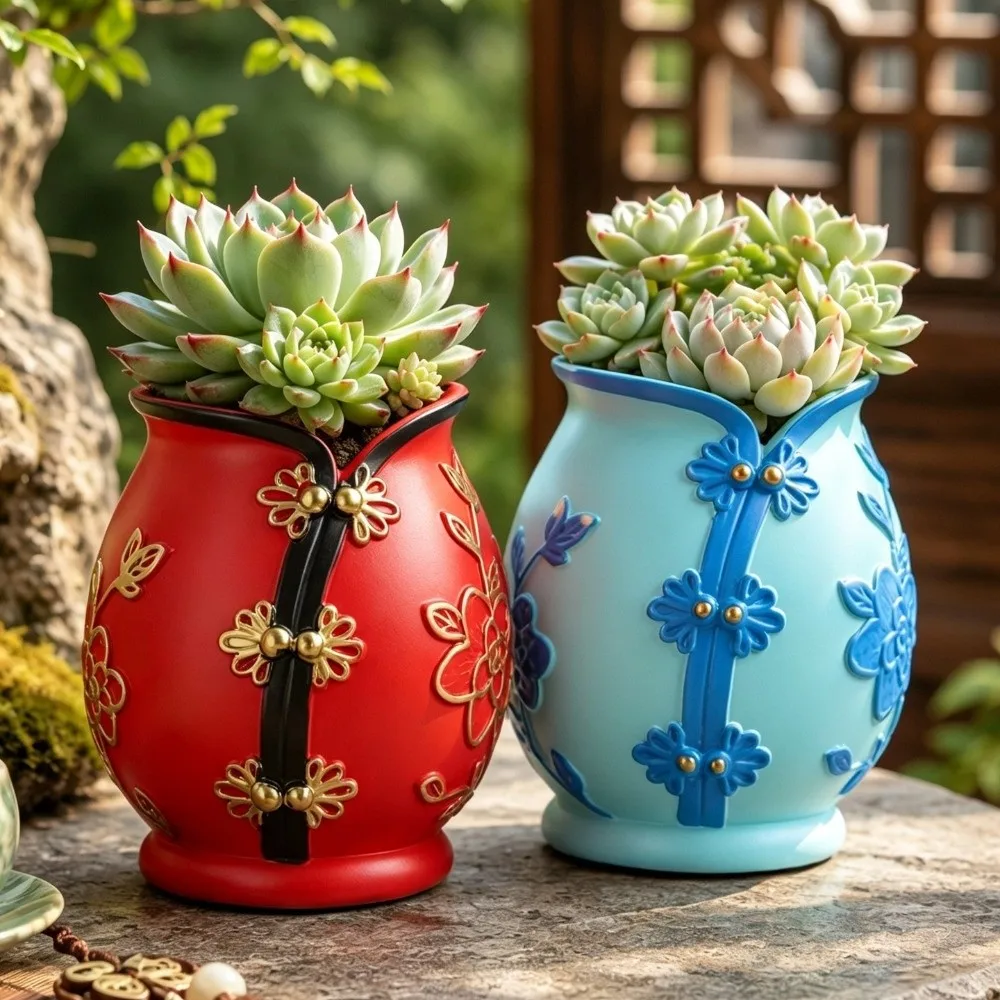 Durable Chinese Style Cheongsam Shape Pen Holder Vinyl Desktop Storage Makeup Brush Pot Creative Succulent Planter Desktop