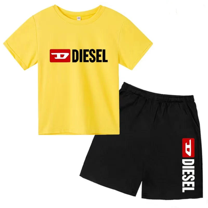Kids Summer Clothes Brand Letter Print O-collar T-shirt Boy Girl 3-12 Years Top+Shorts Charming Short-Sleeved Fashion Sports Set