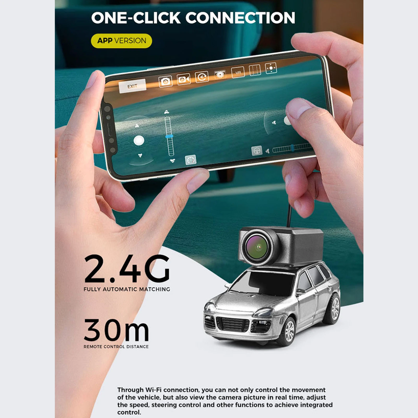 سيارة كاميرا RC صغيرة بمقياس 1:64، لعبة سيارة يتم التحكم فيها عن بعد 2.4G مع كاميرا مغناطيسية عالية الدقة، أضواء LED، لعبة ممتعة للأطفال والكبار