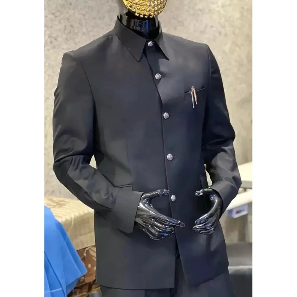 

Dark Grey High Quality Men Suits Single Breasted Stand Lapel Casual Outfits Blazer Office Work Custom Made 2 Piece Jacket Pants