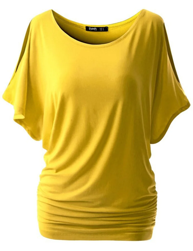 

Women Bat-wing Sleeve Blouse Tops Solid Color Crew Neck Short Sleeve Loose Fit Pullover Shirt