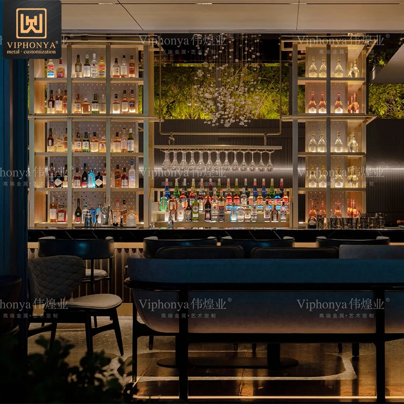 custom.Luxury Metal Wine Cabinet High-end Display Wine Cabinet Suitable Hotel Cabinet Bar Living Room