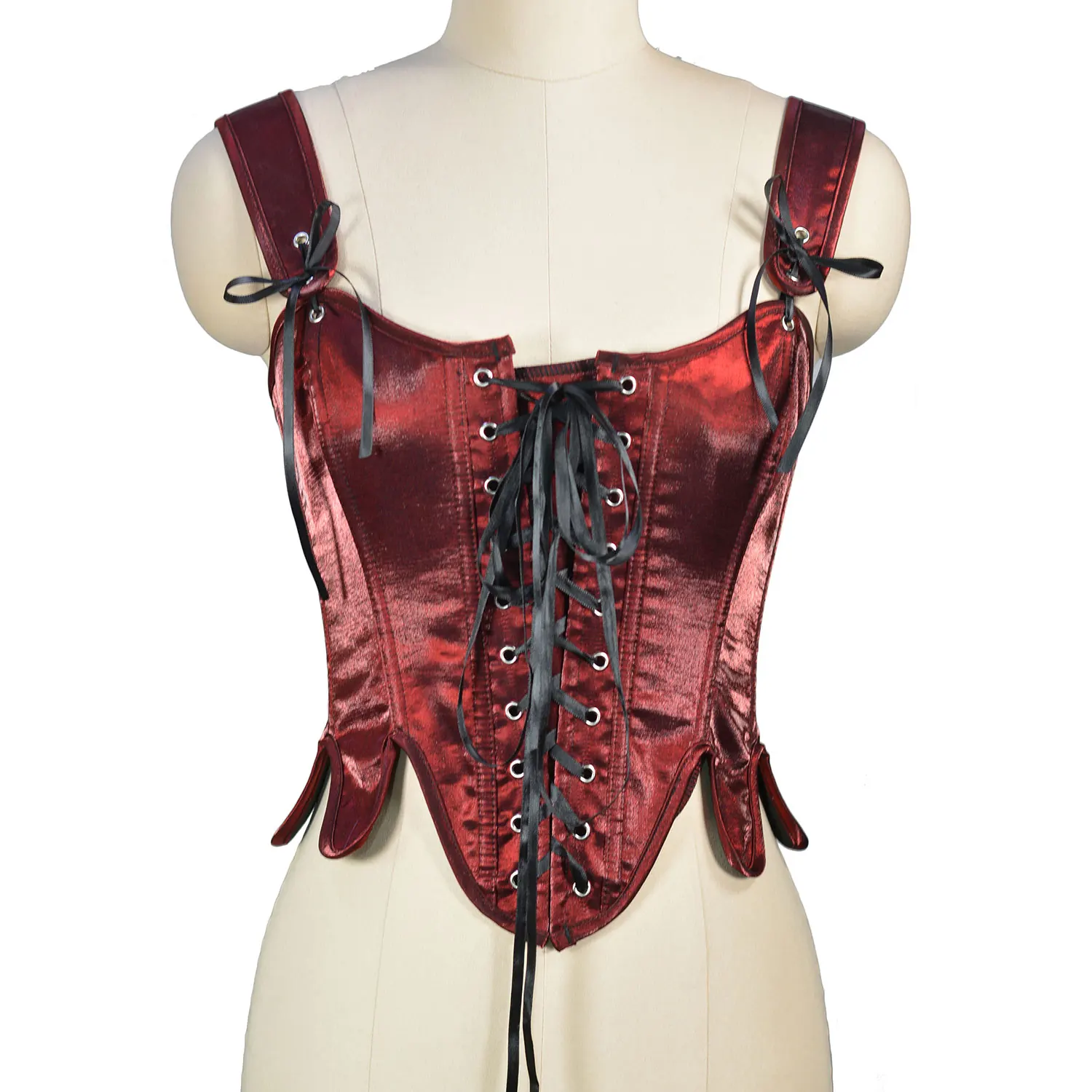 Lace Up Bustiers Vest with Strap Slimming Body Shaper  Outwear Women's Brocade Overbust Corset