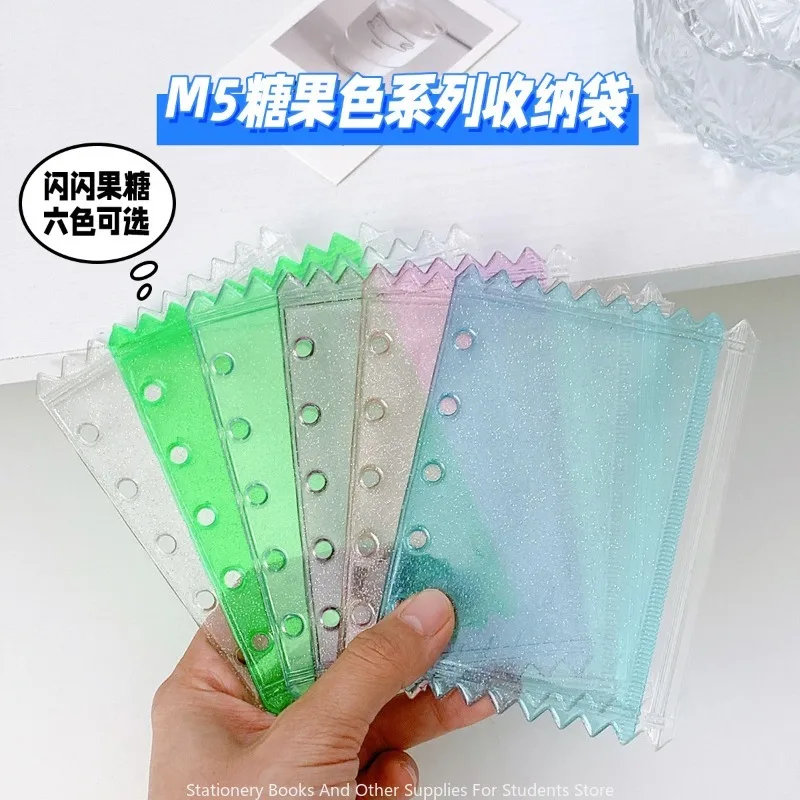 M5 5-hole Candy Bag Smudge Small Card Photo Stickers Sundry Small Fresh Glitter PVC Storage Zipper Bag Multi-color