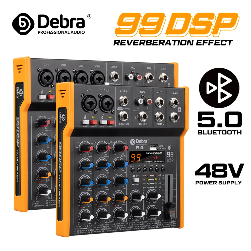 Debra-mezclador de Audio multicanal R4/R6, controlador de DJ estéreo 99DSP, salida de 6,5mm, tarjeta de sonido tipo c para mezcla en vivo, grabación