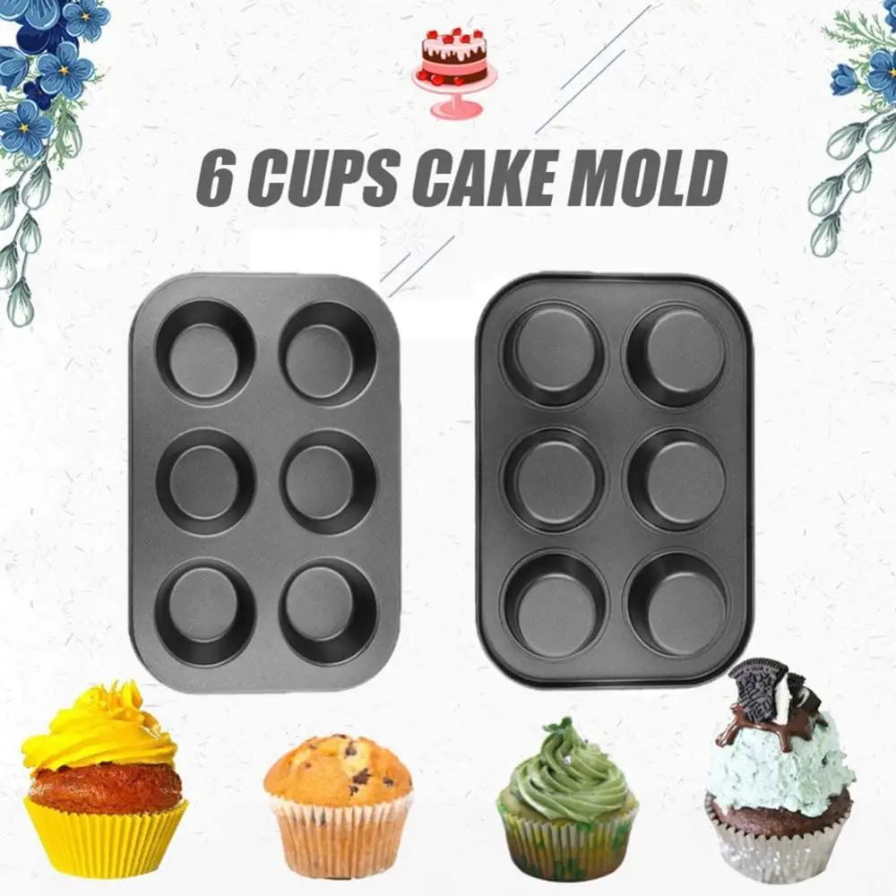 Carbon Steel Mold Bakeware DIY Cupcake Pan Muffin Tray 6-Cup Non-Stick Cake Baking Cupcake Tray Pan Kitchen Tool Oven Trays