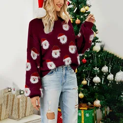 Womens Pink Sequin Long Sleeve Sweater Vintage New Year Blouse Female Pullover Ugly Sweatshirts Christmas Santa Claus Hoodies