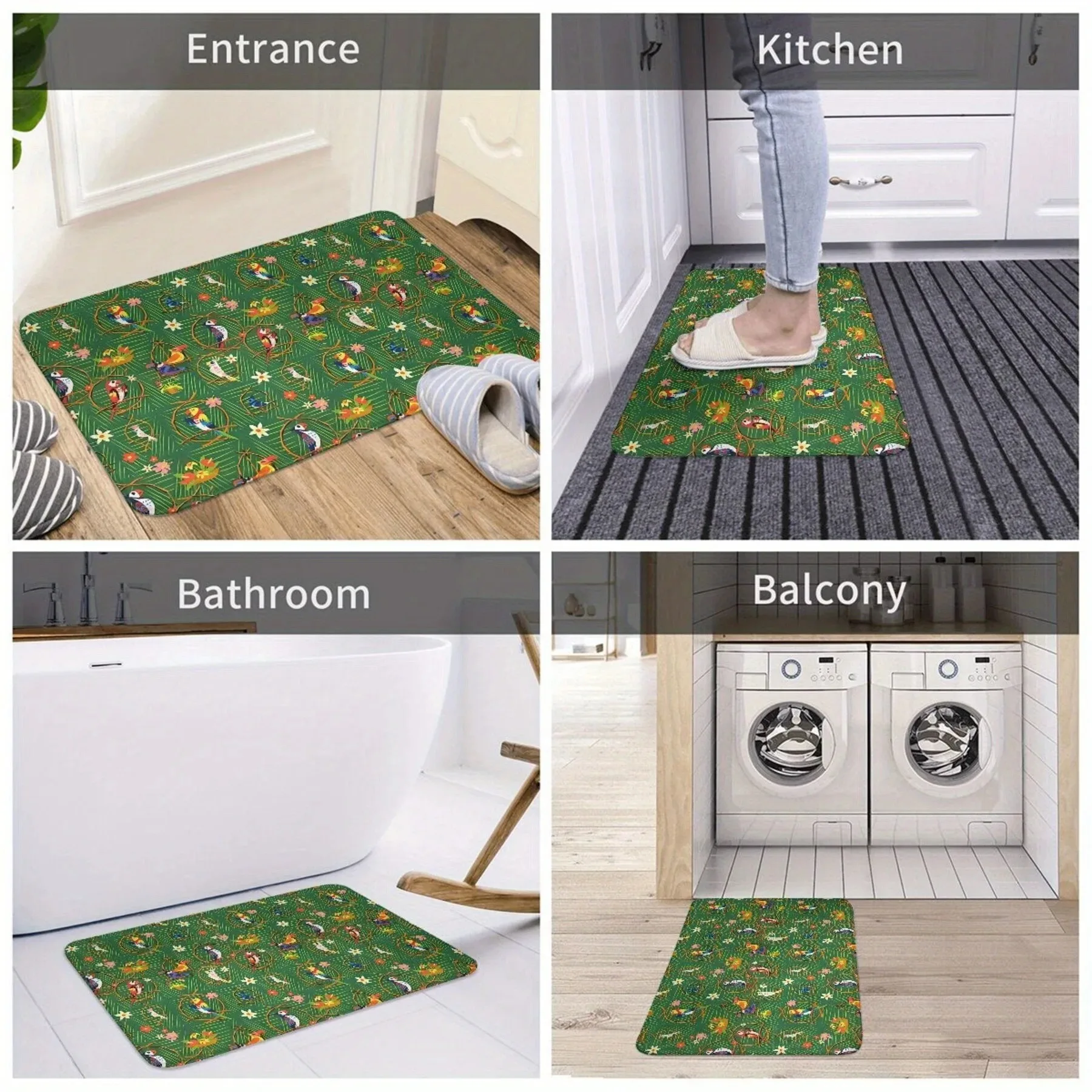 

1PC Parrots pattern Door Mats Kitchen Rugs Non-Slip Home Pop design Bathroom Rugs Bath Mat Carpet for Home Sink Laundry Decor