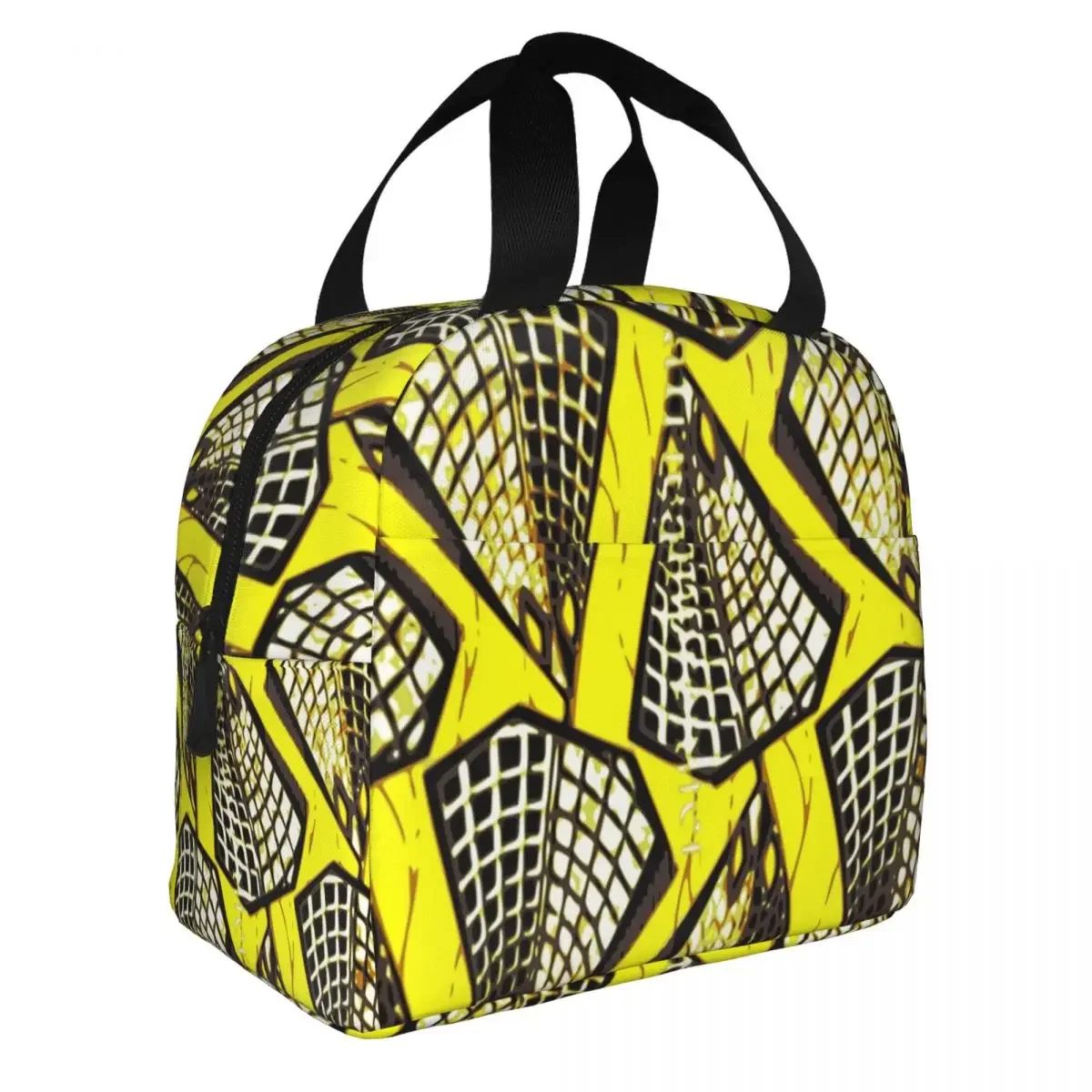 Custom African Ankara Wax Print Yellow Throw Pillow Lunch Bag Women Cooler Thermal Insulated Lunch Box for Kids School Children