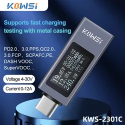 Type-C Current Voltage Monitor KWS-2301C DC 4-30V 0-12A Power Meter Tester PD Battery Capacity Digital LCD Meter - Meter Tester