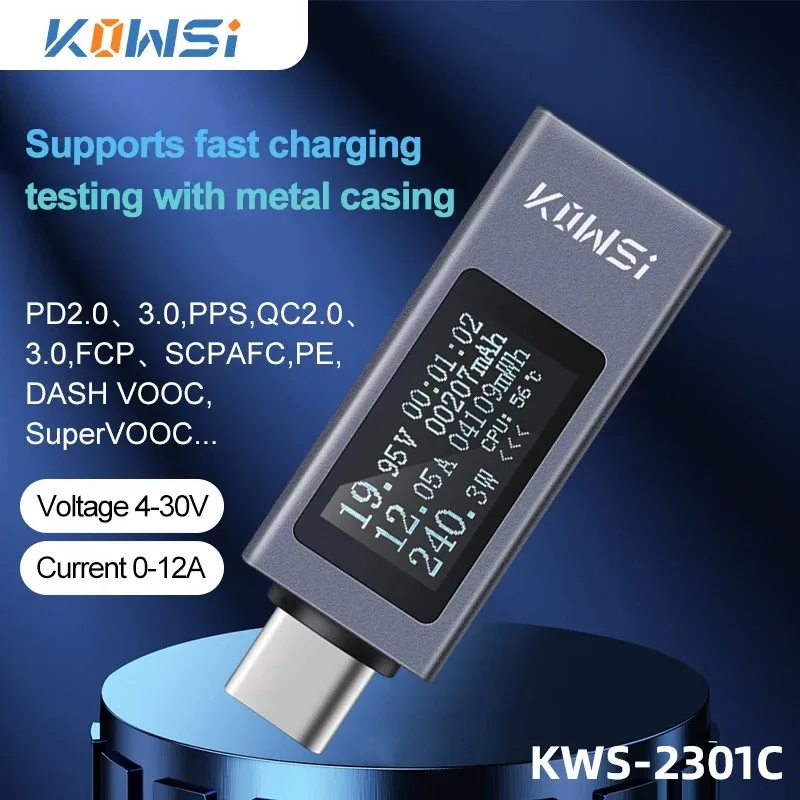 Type-C Current Voltage Monitor KWS-2301C DC 4-30V 0-12A Power Meter Tester PD Battery Capacity Digital LCD Meter - Meter Tester