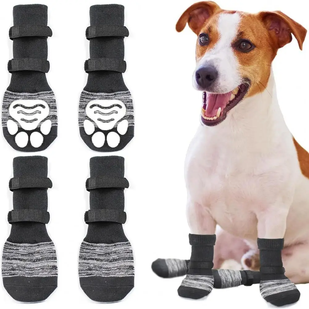 

4 Pcs Non-Slip Dog Socks Paw Protector with Adjustable Magic Straps Cotton Pet Socks for Traction Control Dog Footwear