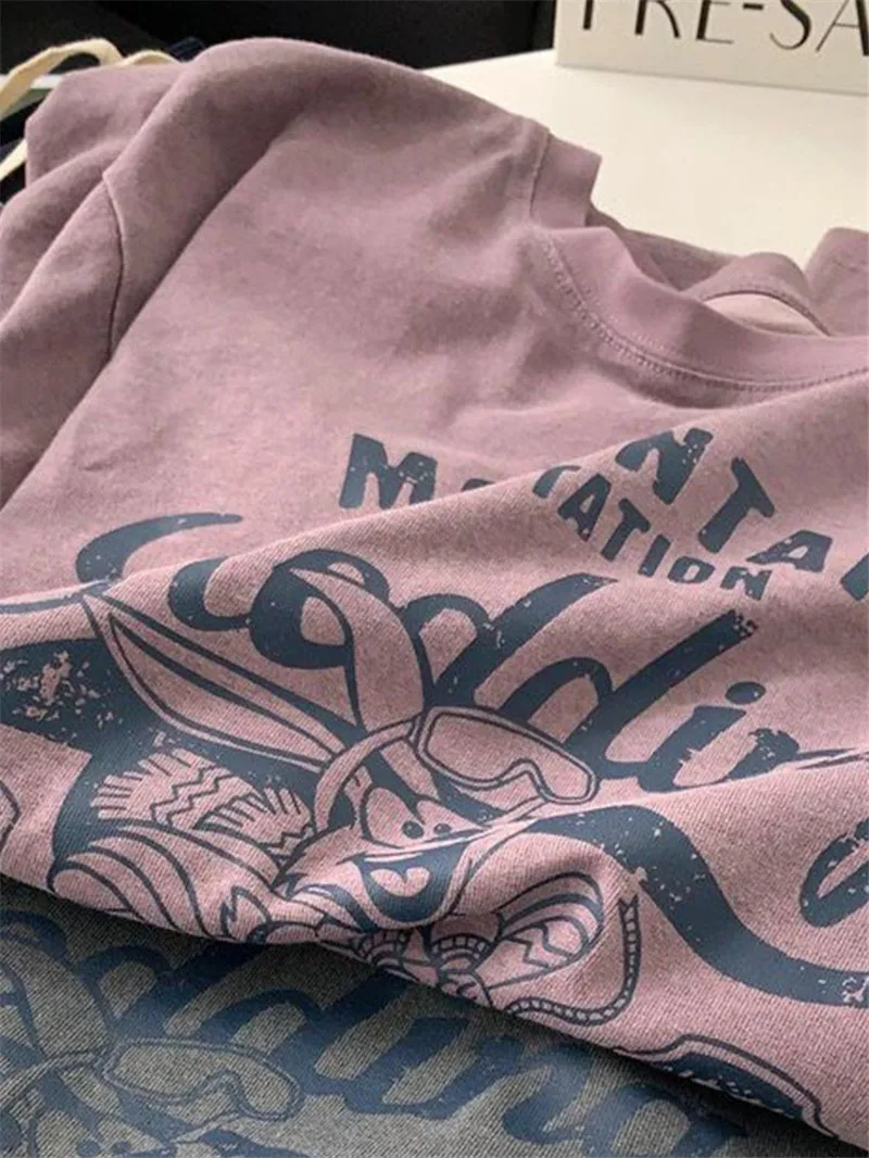 ฤดูร้อนแขนสั้นผู้หญิงรูปแบบการ์ตูนรอบคอ PLUS ขนาดเสื้อหลวมเดินทางทั้งหมดเสื้อยืด