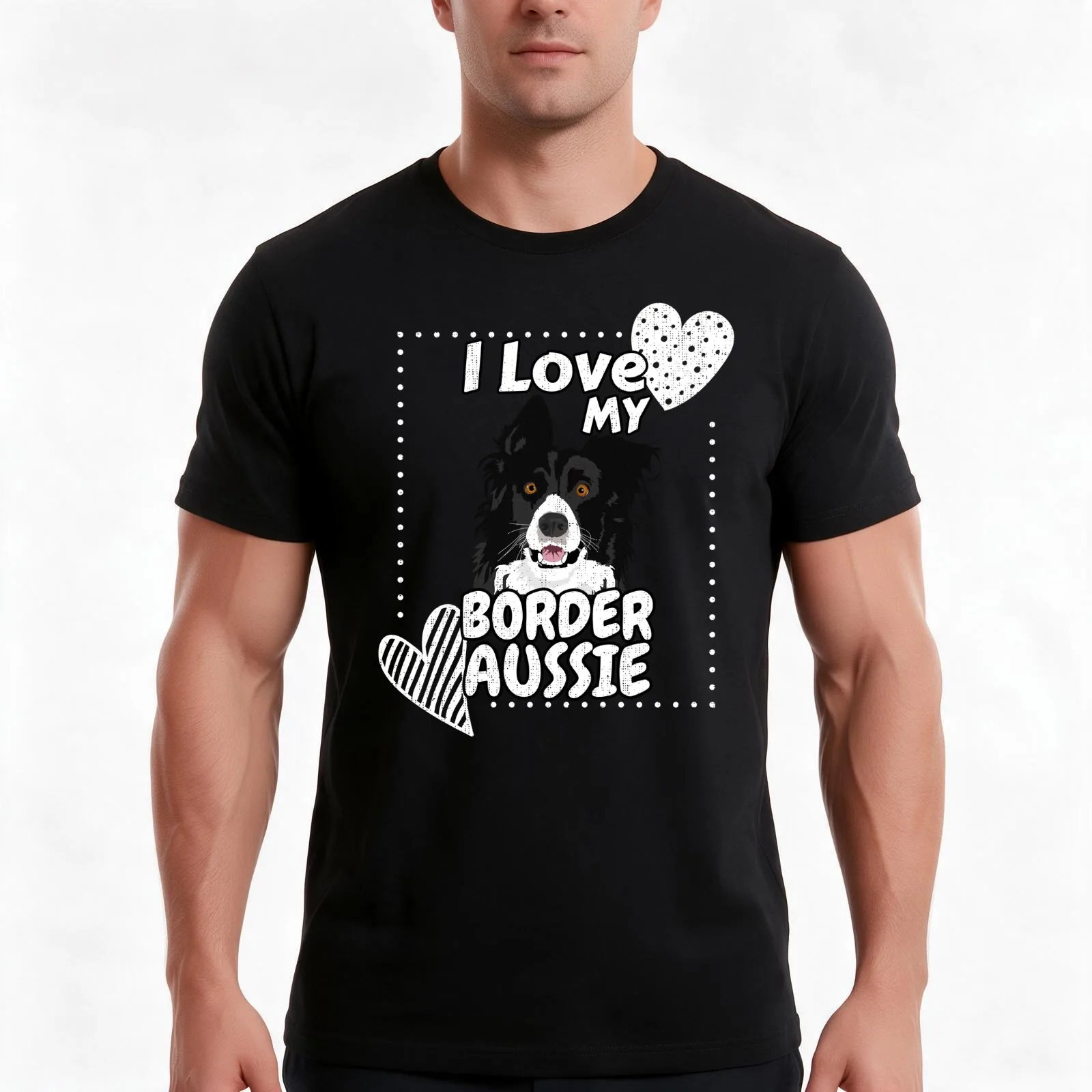 Border Aussie Love T-Shirt, Summer Casual Cotton Tee, Oversized Streetwear Tops, Vintage Graphic Print, Loose Fit Short Sleeve