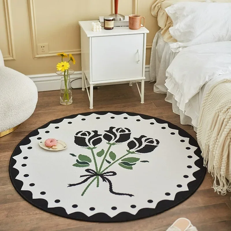 Cute Botanical Style Round Floor Mat Retro Floral Bouquet Pattern Print Rug Modern Interior Ornament for Bedroom Living Room