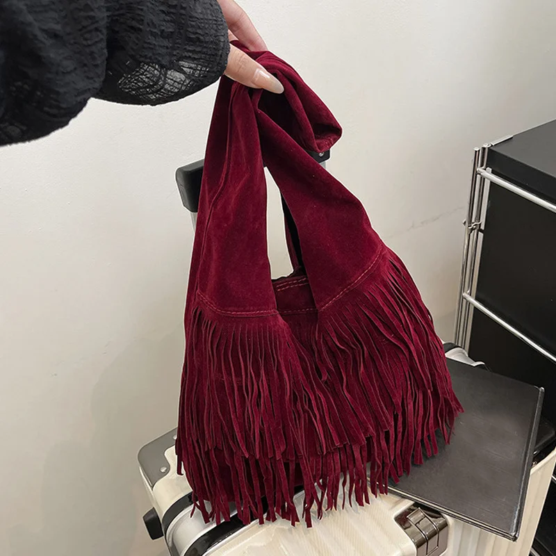 Lässige Vintage-Tasche mit großer Kapazität für Damen, neue modische Pendler-Achseltasche, vielseitige Hobo-Tasche mit Quastendesign – Detail 25
