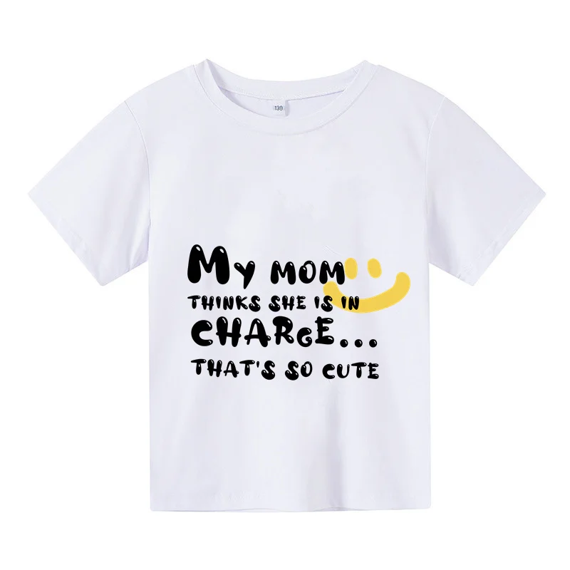 

Personalized Kids Fashion Cotton Summer Short Sleeve Sports Personalized Print My Mom Thinks She Is In Charge That'S So Cute