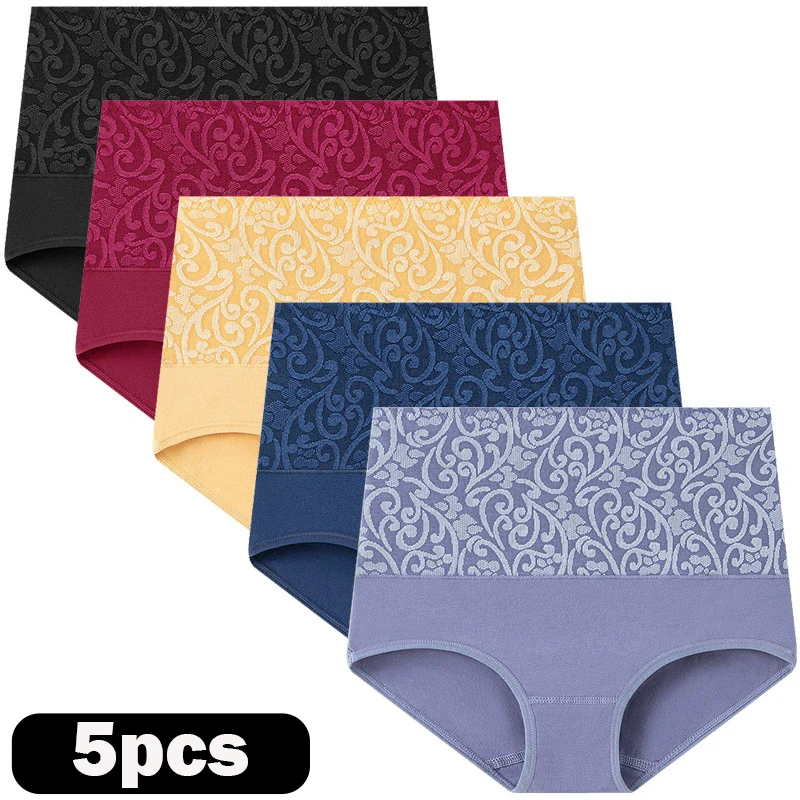 5Pcs/Lot Plus Size Underwear Women Panties High Waist Cotton Briefs Girls Comfortable Shapers Abdomi