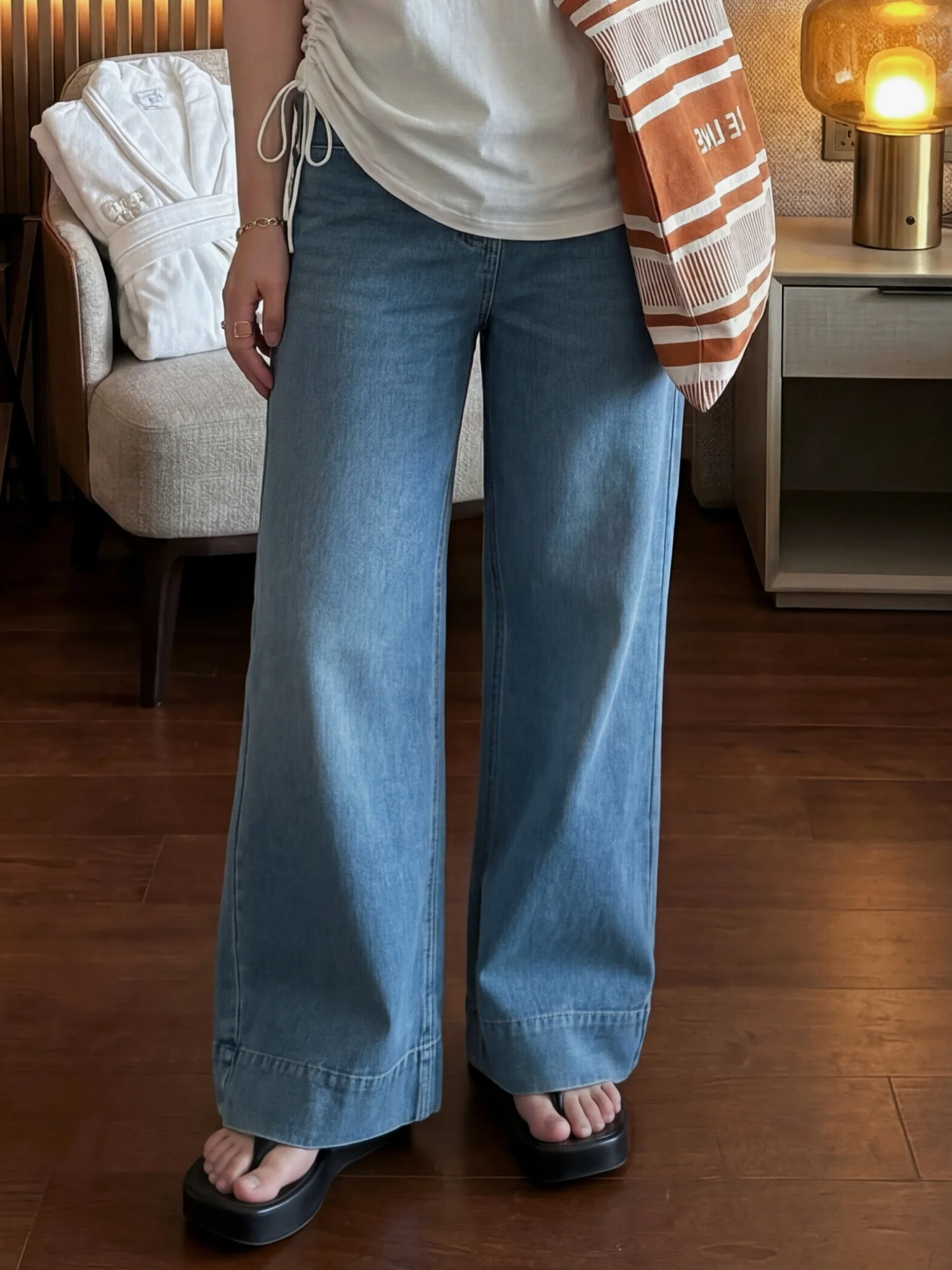 

plus Size Women's Elastic Waist Jeans High Waist Wide Leg Pants Spring Commute Style Cotton Blend Comfortable Fit