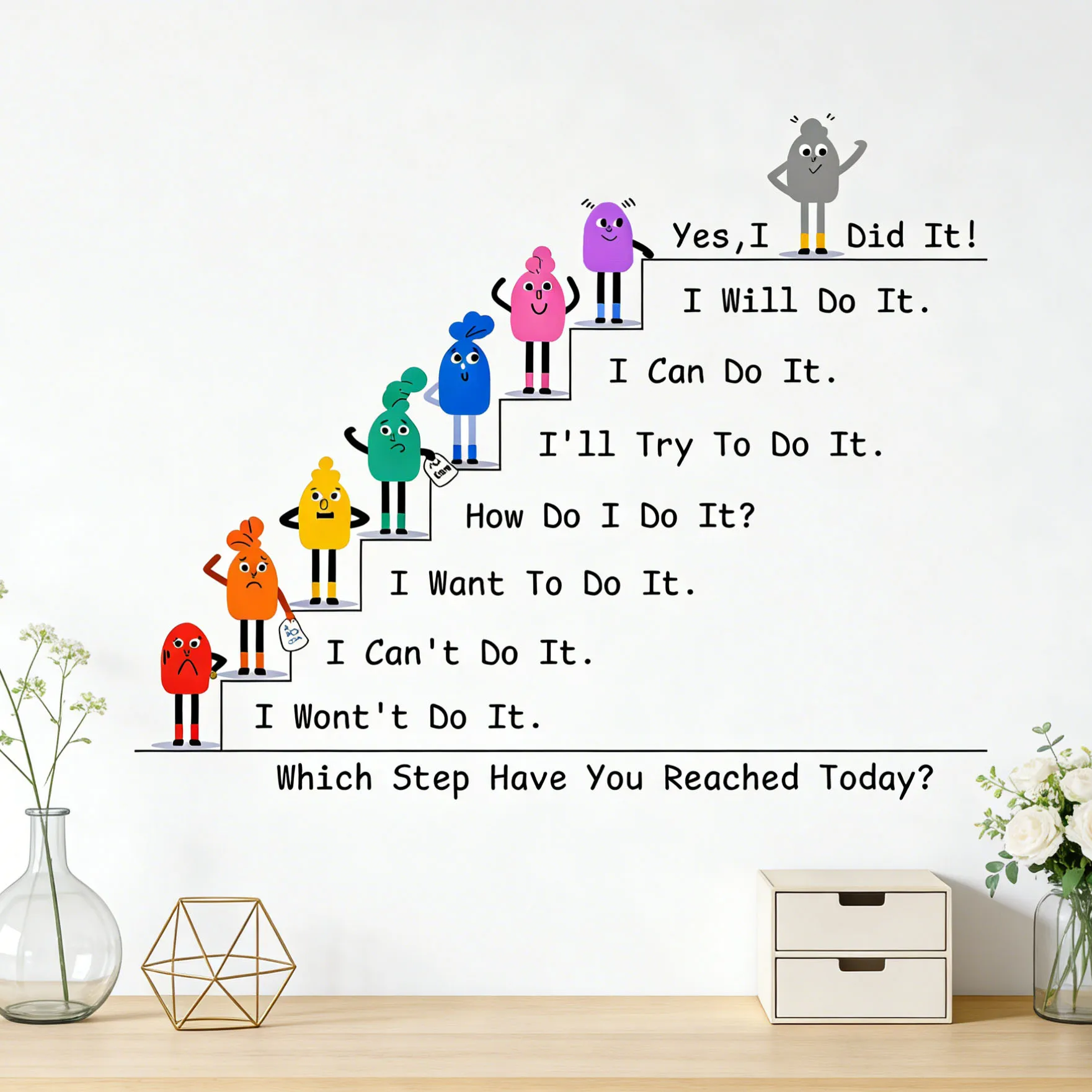Positive Energy Confidence Staircase Wall Stickers Living Room Bedroom Bedhead Renovation Ins Style Inspirational Decorative Sti