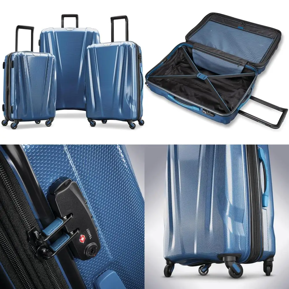 

luxury 4-wheel spinner luggage set with side handle, extendable handle, and tsa lock