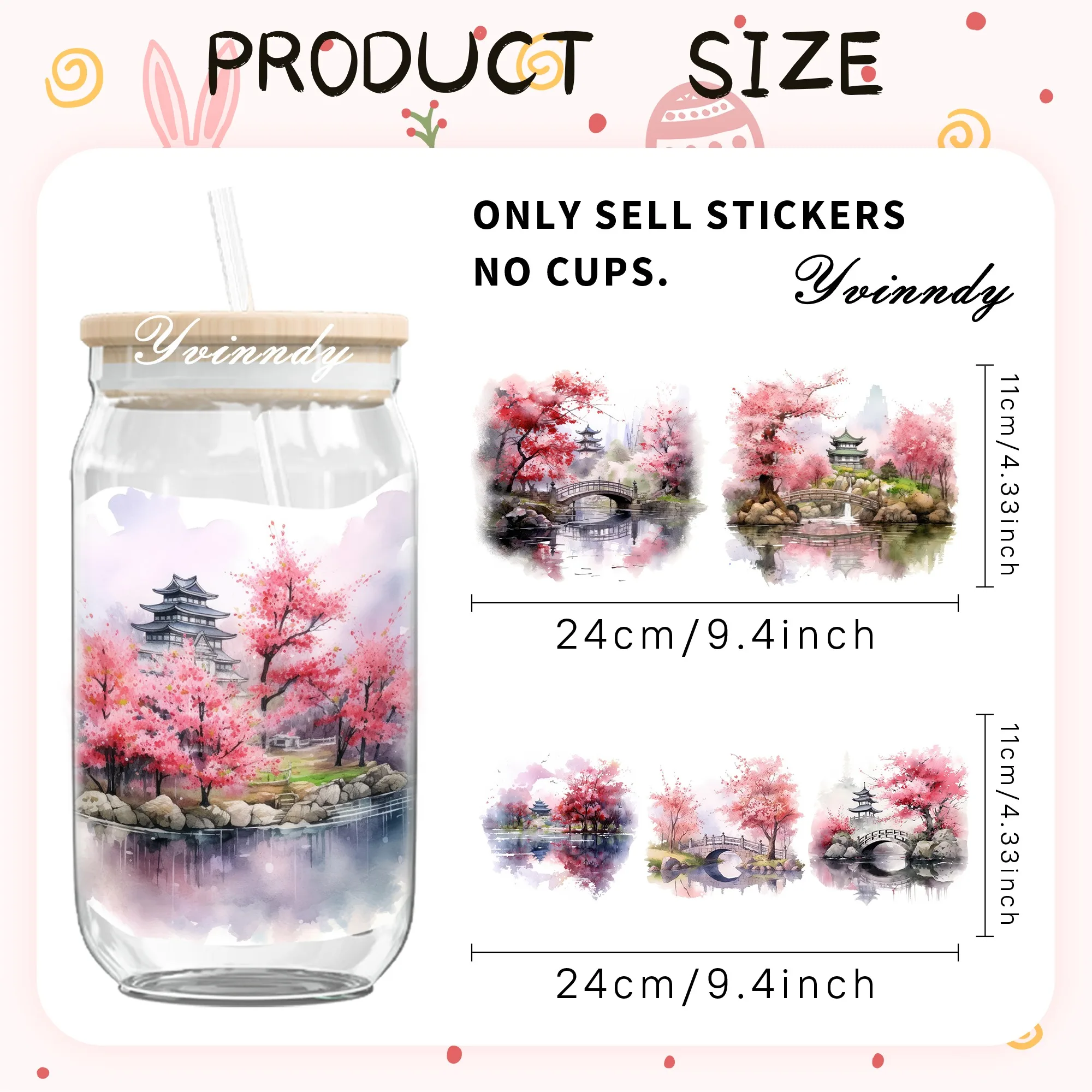 4 Pieces/Set Spring Cherry Blossom Mountain Forest Scenery UV DTF Waterproof Transfer Paper For 16 Oz Cup DIY Handmade Paper