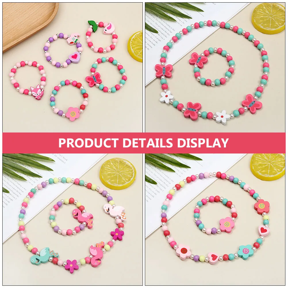 

Wooden Bead Necklace Bracelet Set 3 Sets Kids Jewelry Prop Girls Birthday Photography Fashion Accessories DIY Craft Health Care