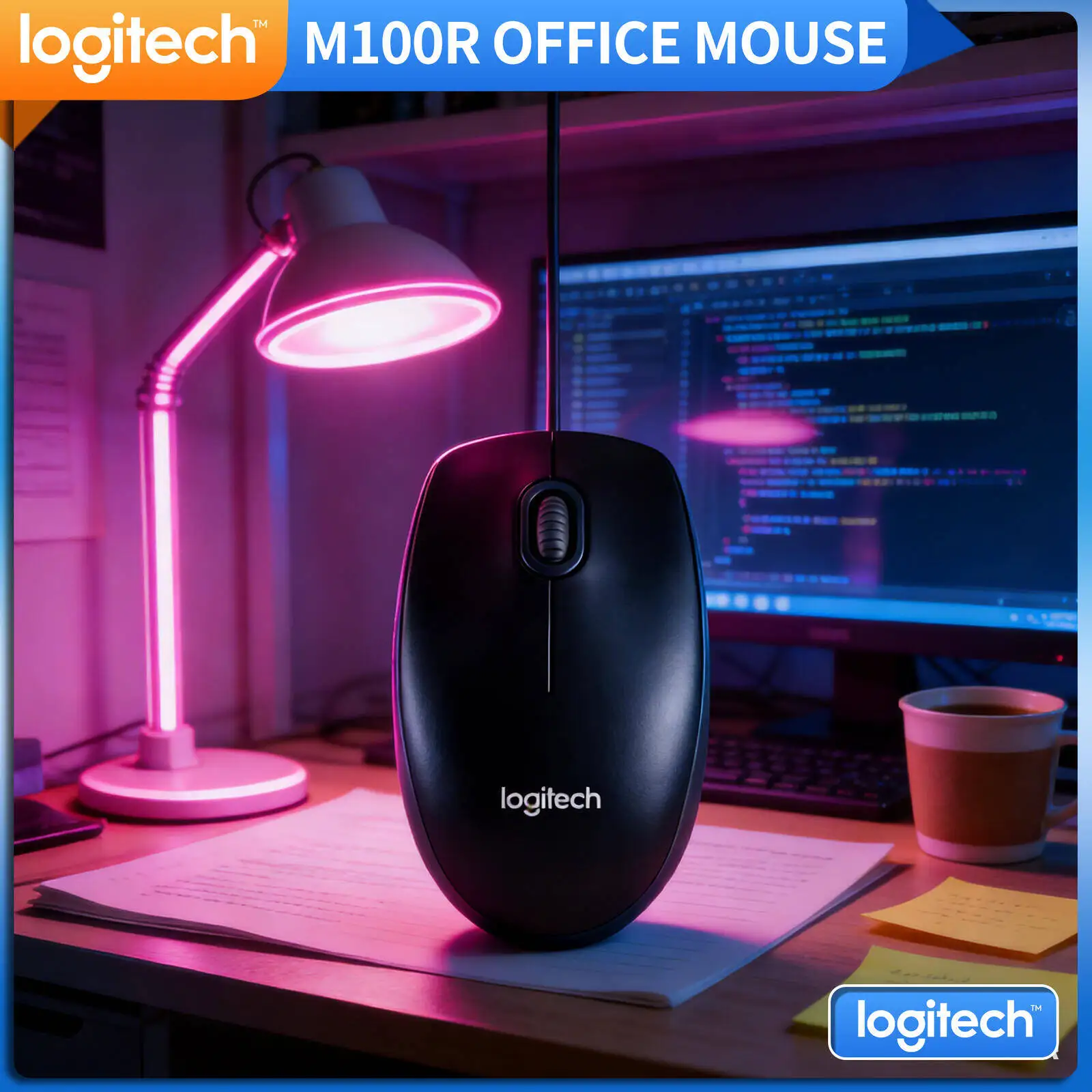 

Проводная USB-мышь Logitech M100R, оптическое отслеживание 1000DPI, гибкий кабель 1,8 м, универсальная рукоятка для ПК, ноутбуков, Mac, офиса и дома