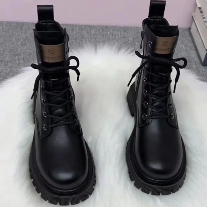 New Single Add Fleece Thick Sole Zipper Lace-Up Black Classic Short Women\'S Autumn/Winter Doc Martens Boots