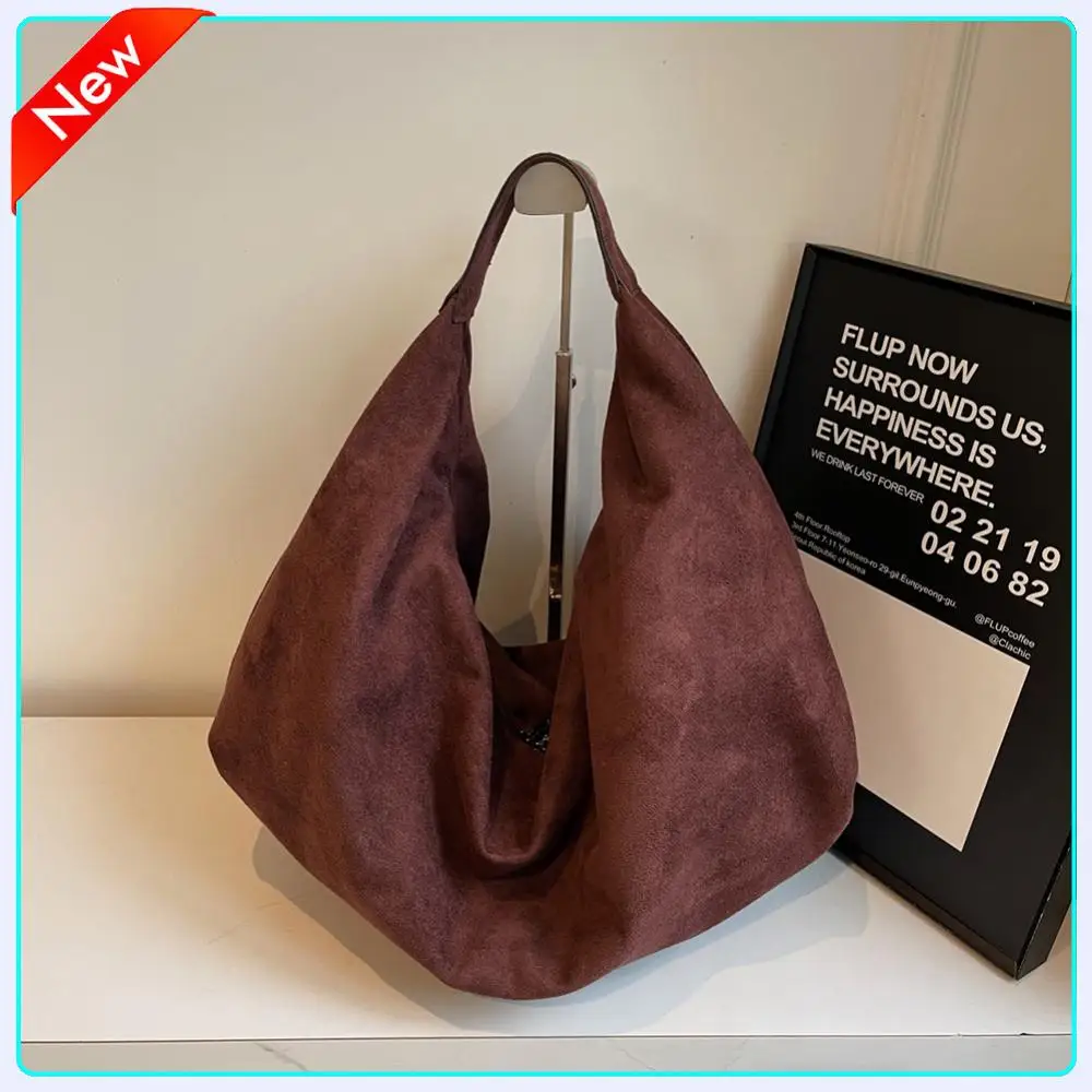 Frauen Wildleder Hobo Bag Vintage Schulter Tasche Herbst Winter Handtasche Einfarbig Große Kapazität Einkaufstaschen Geldbörse für Damen Totes
