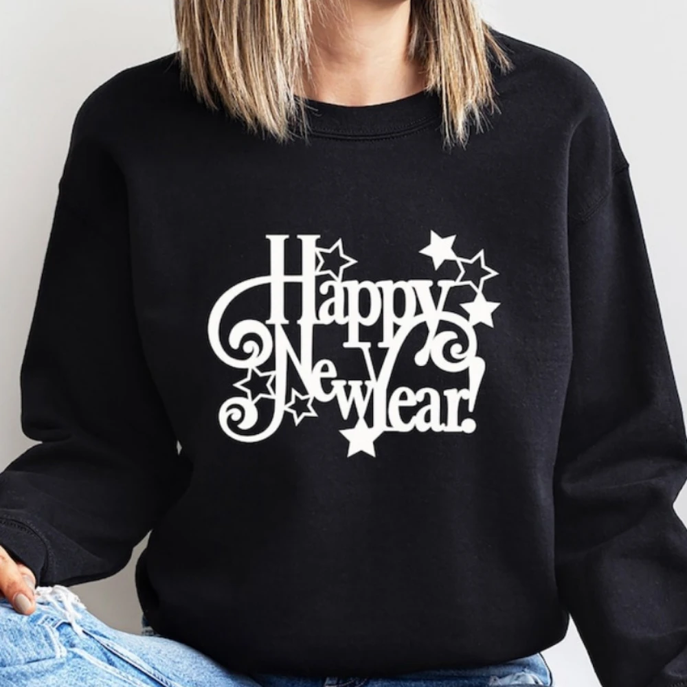 سويت شيرت Happy New Year مضحك هدية عيد الميلاد للعام الجديد لأزياء الشارع مطبوعة بقلنسوة وأكمام طويلة ملابس رياضية #2