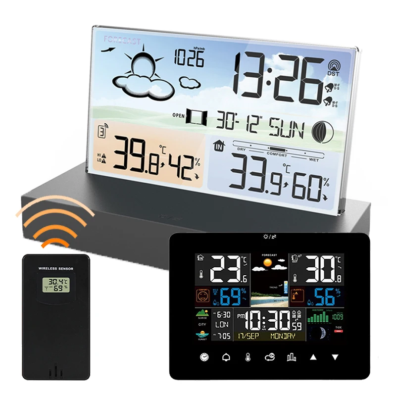 Multifuctioal Weather Station Digital Electronic Alarm ClockTemperature Humidity Monitor Thermohygrometer Weather Forecast Clock