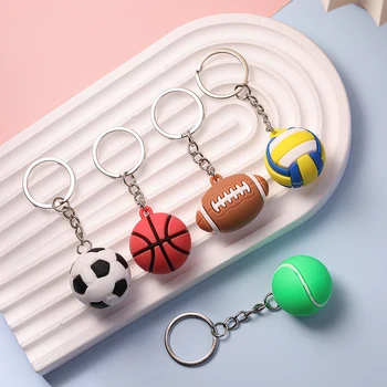 Simulation Football Basketball Volleyball Tennis Rugby Keychain PVC Creative Mini Key Ring Backpack Pendant Car Accessories Gift