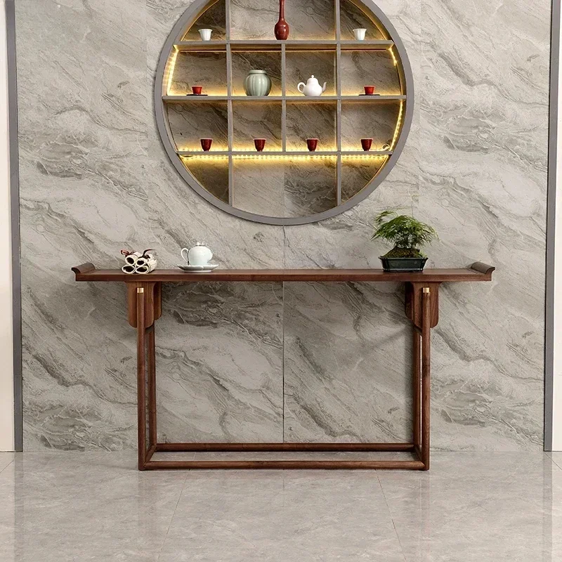 New Chinese-style entrance platform Solid wood warping head Zhongtang black walnut entry table End view platform
