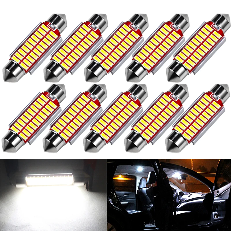 10 PCS C5W Festoon 31mm 36mm 39mm 41mm LED Bulb CANBUS 12V 7000K White Car Interior Dome Reading Lights License Plate Trunk Lamp