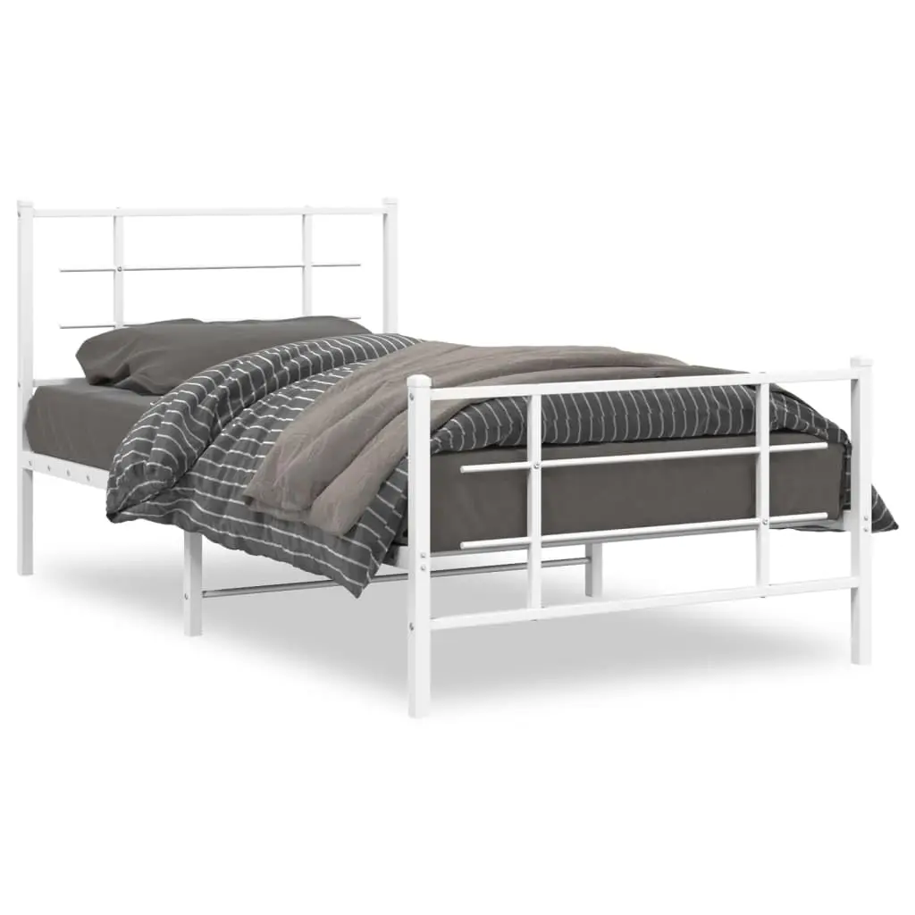 Metal Bed Fe Without Mattr with Footboard White 39.4