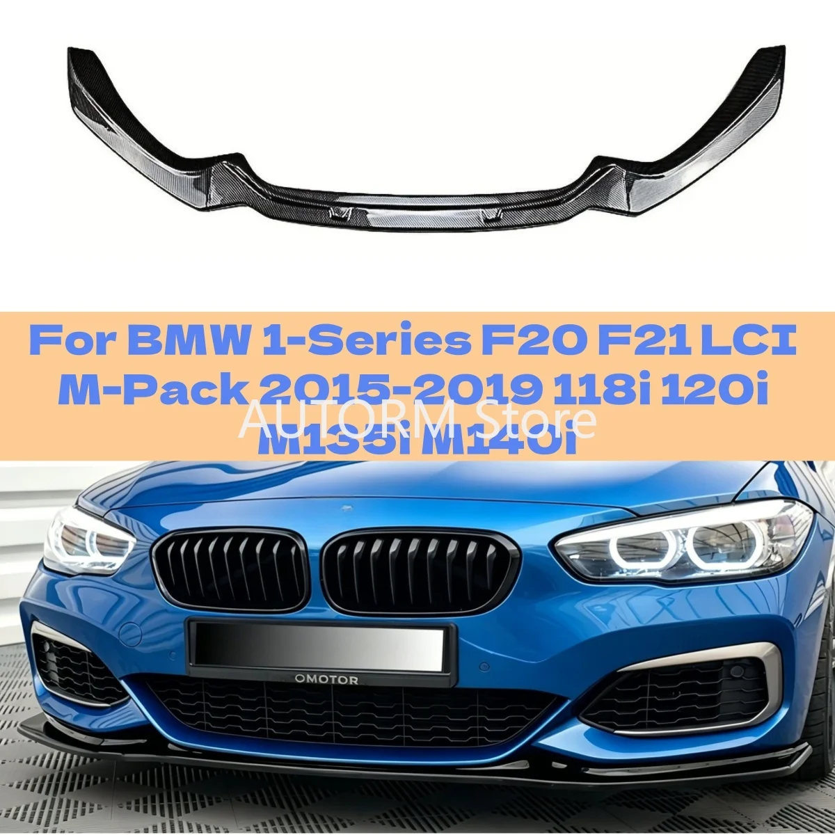 

Glossy Black/Carbon Look Car Front Bumper Lip For BMW 1 Series F20 F21 118i 120i M135i M140i LCI 2015-2019 M Sport Bodykits