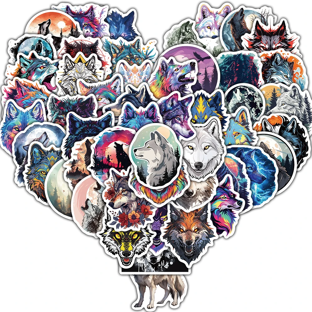 50/100 Stück Bunte Coole Tiere Wolf Graffiti Aufkleber PVC Laptop Wasserflasche Hülle Skateboard Handy Kunst Dekoration Sticker