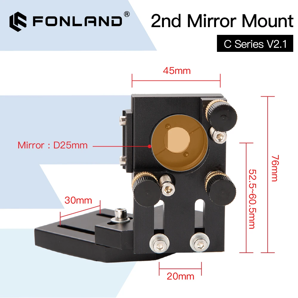 FONLAND CO2 nero secondo specchio per montaggio Laser supporto integrato per montaggio a specchio da 25mm per macchina per incisione Lase