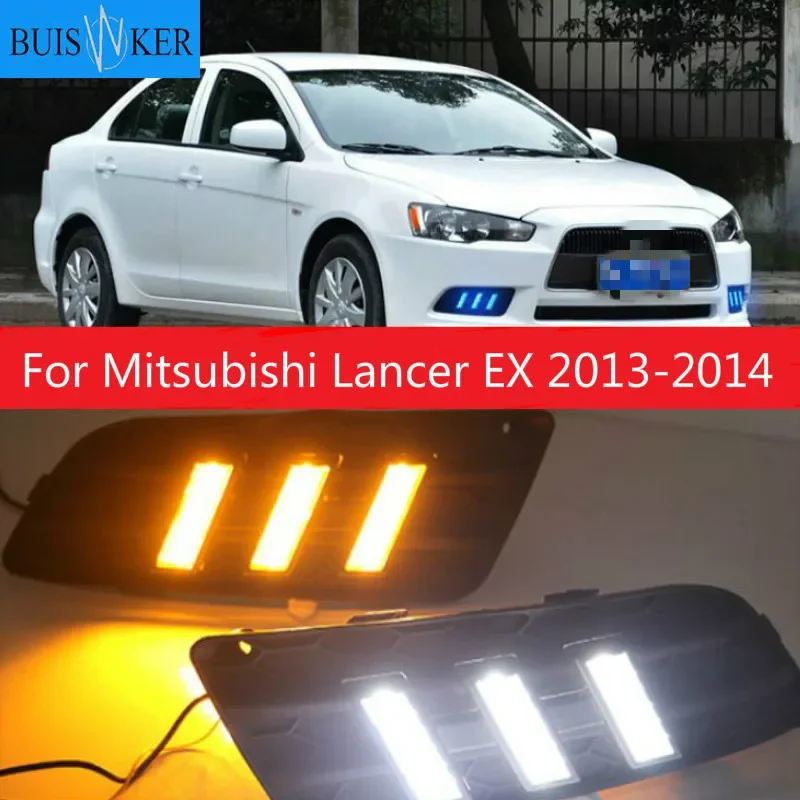 

For Mitsubishi Lancer EX 2013-2014 with Dynamic moving yellow turn signal LED DRL daytime running light +front fog light