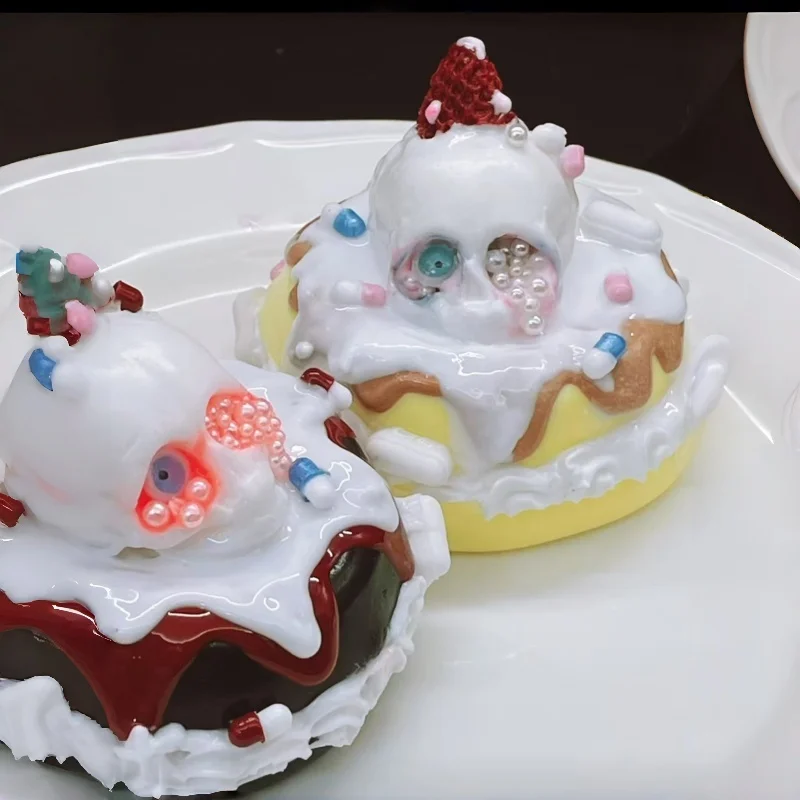 Handmade Skull Donut Squishy Toy Cream Drip Pill Strawberry Decor Slow Rising Fidget Toy Creepy Gothic Weird Aesthetic Stress