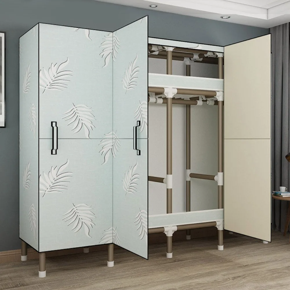 

Folding wardrobe without installation, simple cloth wardrobe, door opening steel pipe thickened cabinet, household fabric all st