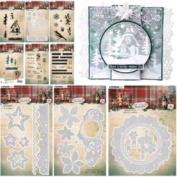 Winter Christmas Print Lace Metal Cut Dies and Stamps for DIY Scrapbooking Photo Album Embossing Decorative Paper Cards
