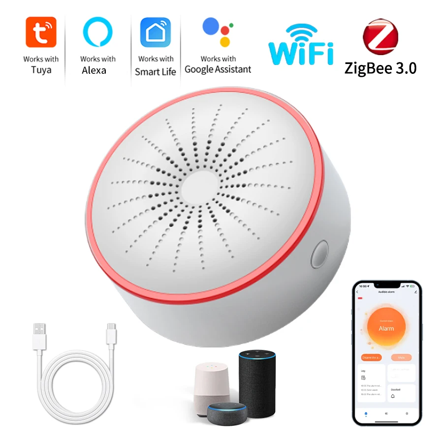 Tuya WiFi ZigBee Smart Siren Alarm 85dB Sound Light Home Security Alarm Sensor Detector Support Alexa Google Home Smart Life App