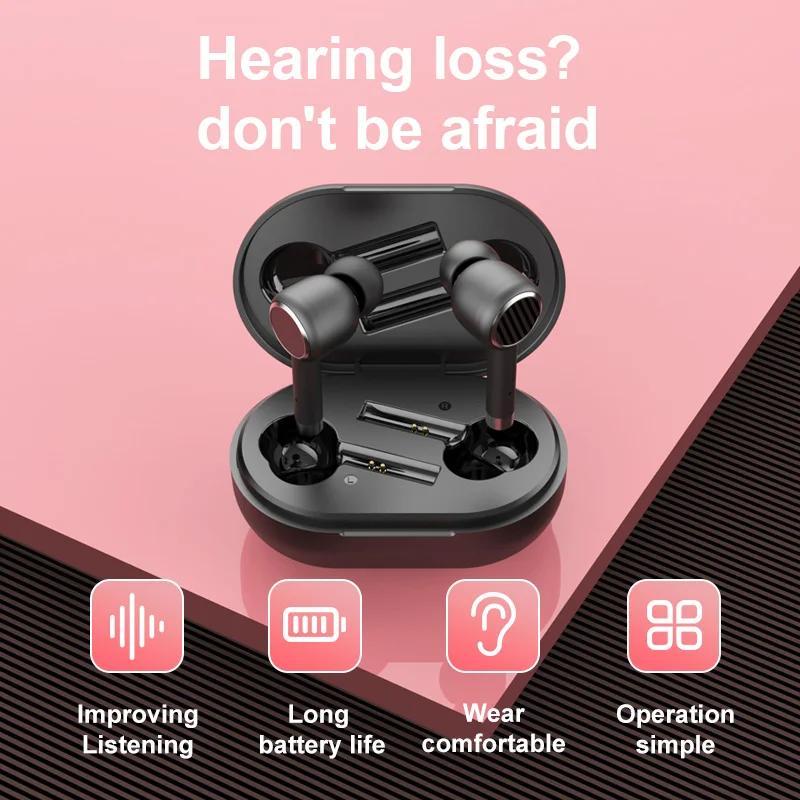 Sound Amplifier Earbuds Rechargeable with Charging Case 1 set Digital for TV Watching Conversation Outdoor