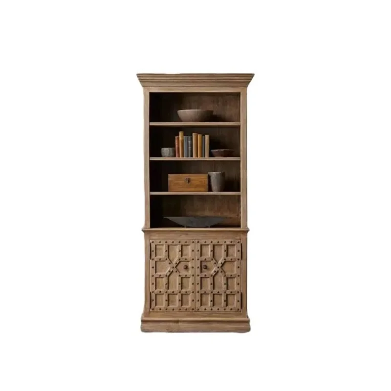 

American oak antique solid wood bookcase glass door French old dining side cabinet double door locker